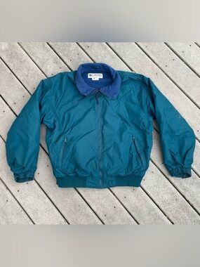 Vintage Columbia Zip-Up Jacket with Navy Fleece Collar | 90s Fleece Lined Bomber